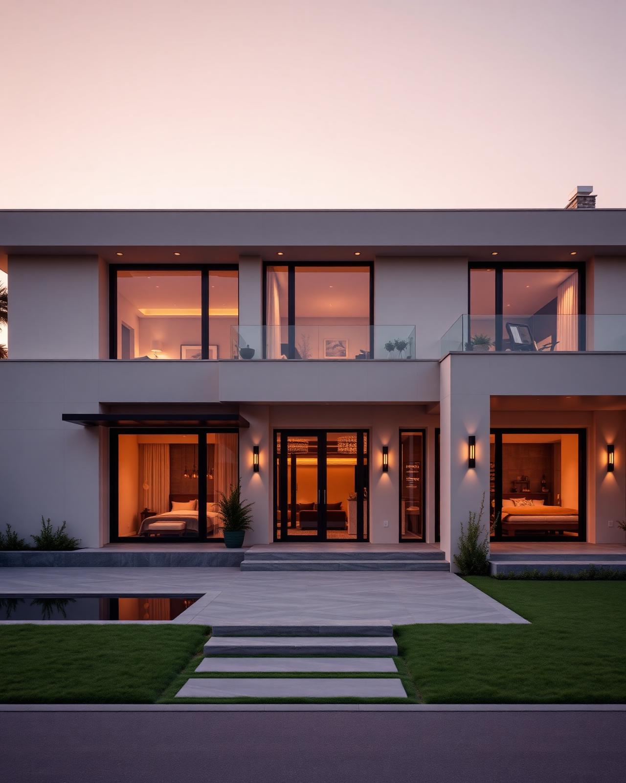 Modern Luxusvilla in der Abenddämmerung